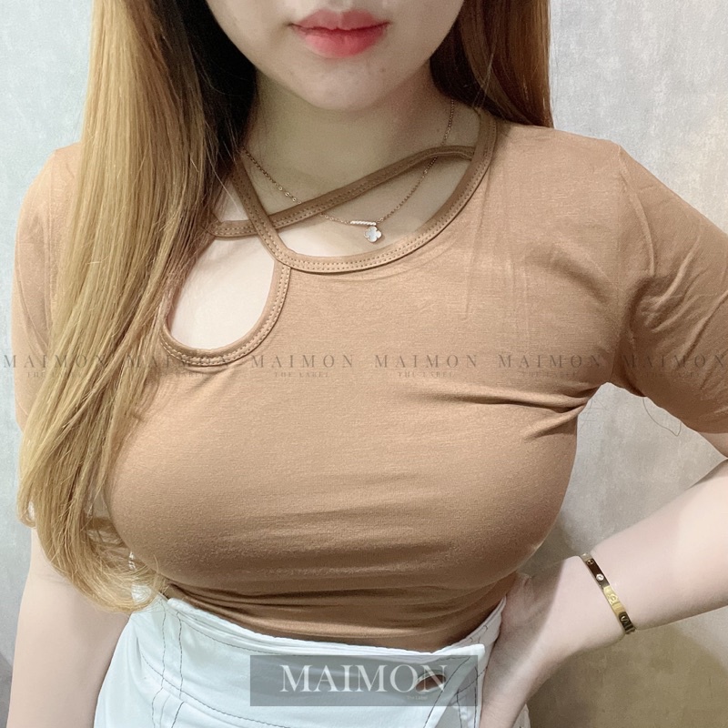 X Cut Out Short Sleeve Top | Atasan Wanita Korean Fashion | Maimon Grosir