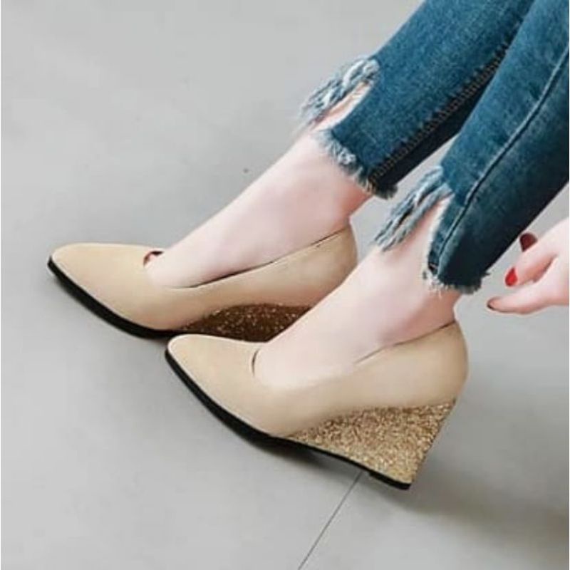 Weages Ringan Srandal Jepit Wedjes Anti Slip Sndl Kondangan Selop 4Cm Sandal Pesta Promo Wedges Wani