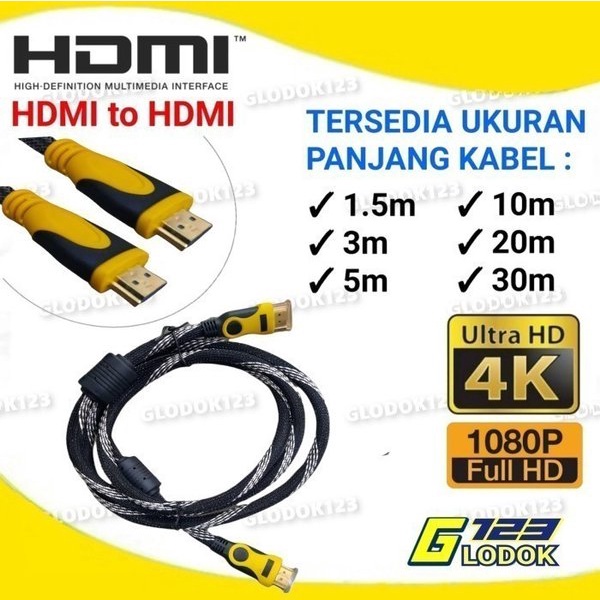 Kabel HDMI To HDMI Cable Serat Jaring 1080P V1.4 3D Full Tembaga Murni