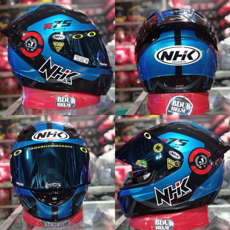 NHK GP 1000 R75 BLACK BLUE PAKET GANTENG FLAT VISOR 