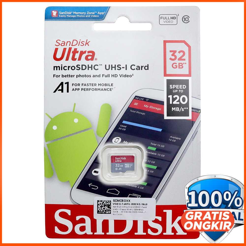 SanDisk Ultra microSDHC XC Card UHS-I Class 10 A1 120mbps SDSQUA4 32gb