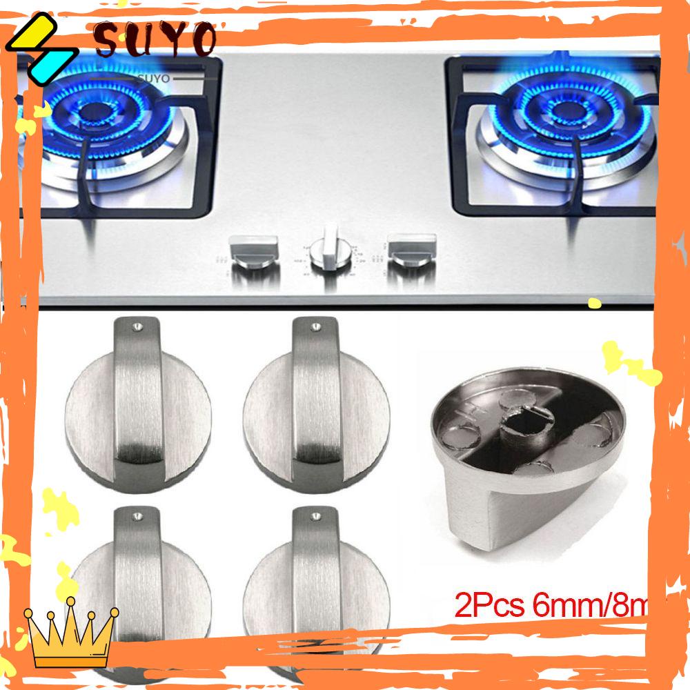 Suyo 2Pcs Knob Kontrol Kompor Gas Bahan Zinc Alloy Warna Silver Ukuran 6mm / 8mm