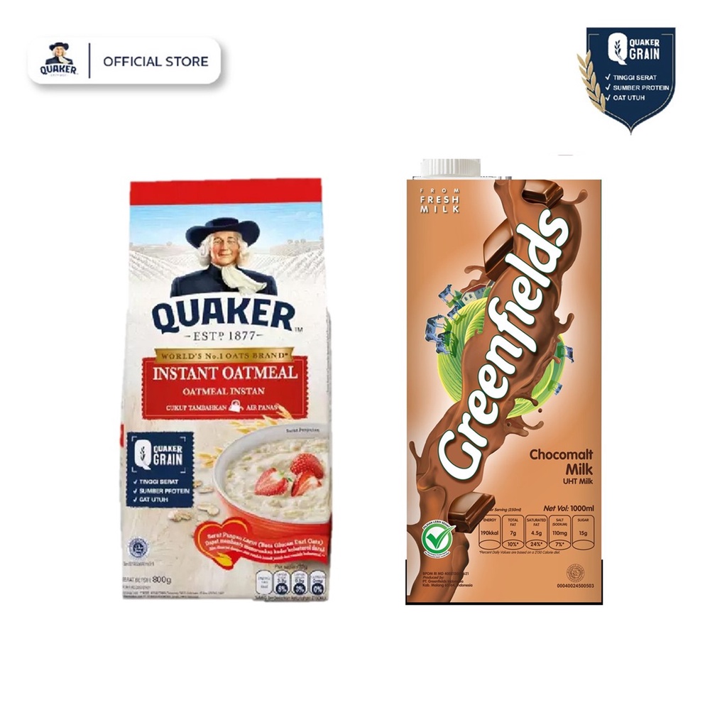 

Greenfields Susu UHT Choco Malt 1000 ml+Quaker Instant Oatmeal 800 gr