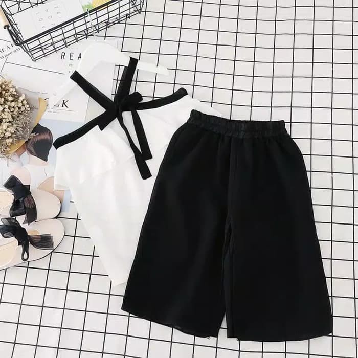TBI Baju Anak Cewe Fashion Setelan Import Halterneck Pita Celana Crop