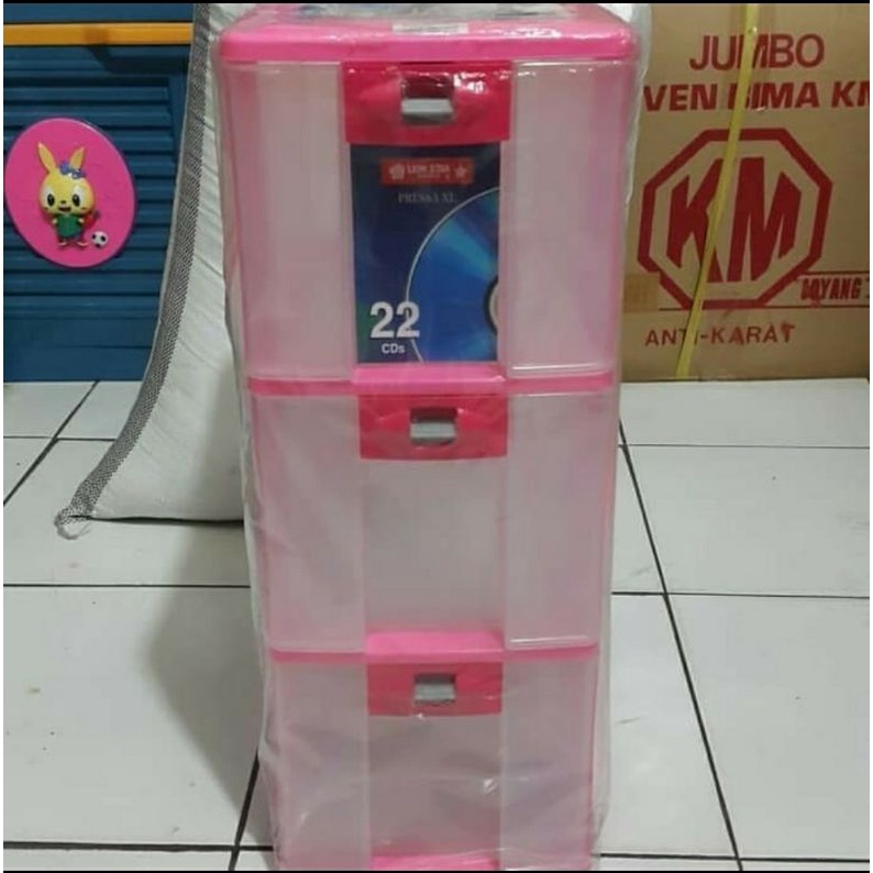 Laci Plastik CD Susun 3 Pressa Lion Star PR 23 XL-3 Box DVD Container Rak Salon Kotak Obat Perkakas