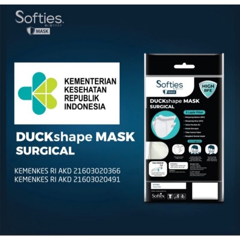 Softies duckshape mask surgical 3ply, isi 5 pcs