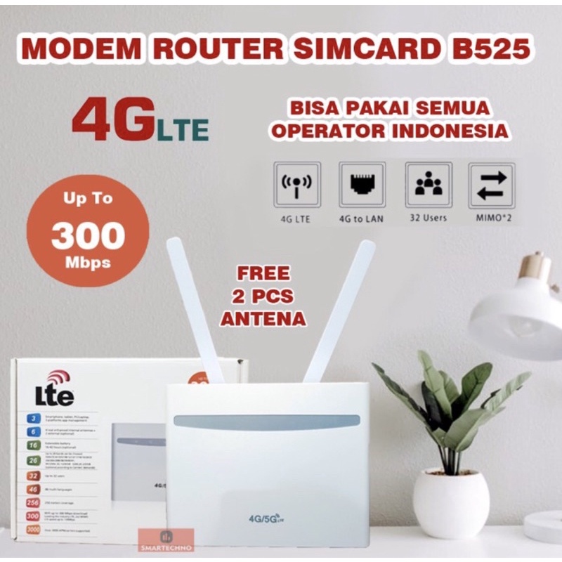 Modem Wifi Qualcomm B525 4G LTE Home Router UNLOCK All Operator Free 2pcs Antena 5dbi