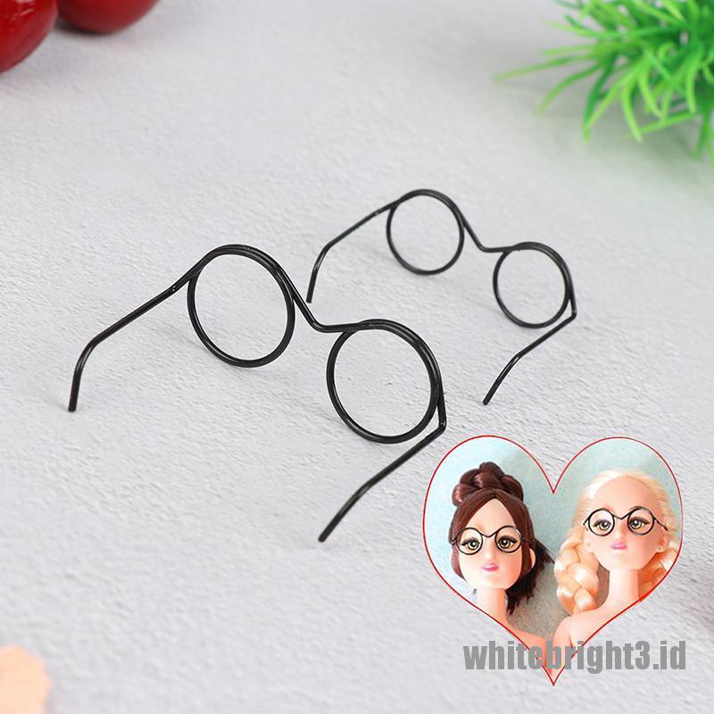 (white3) 10pcs Kacamata Frame Bulat Tanpa Lensa Gaya Retro Untuk Boneka