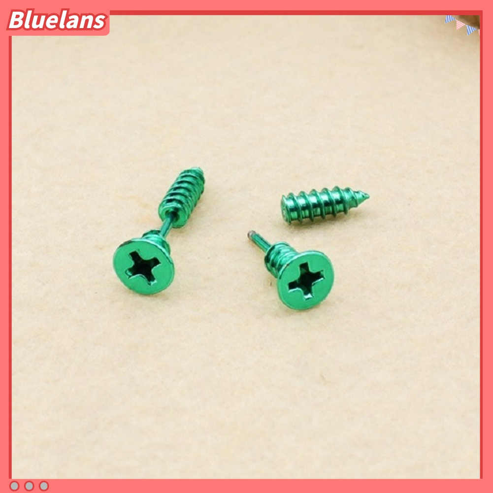 1 Pasang Anting Stud Bentuk Sekrup Bahan Stainless Steel Gaya Punk Gothic Untuk Unisex