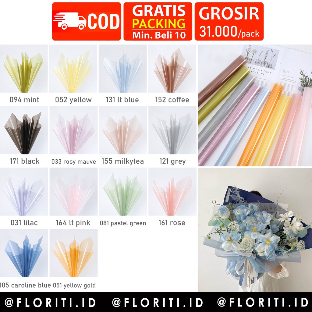 

(5 LEMBAR) Kertas Buket Cellophane Glossy Semi Transparant Flower Wrapping