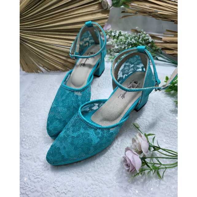 sepatu hijau tosca model nataly tinggi 5cm tahu