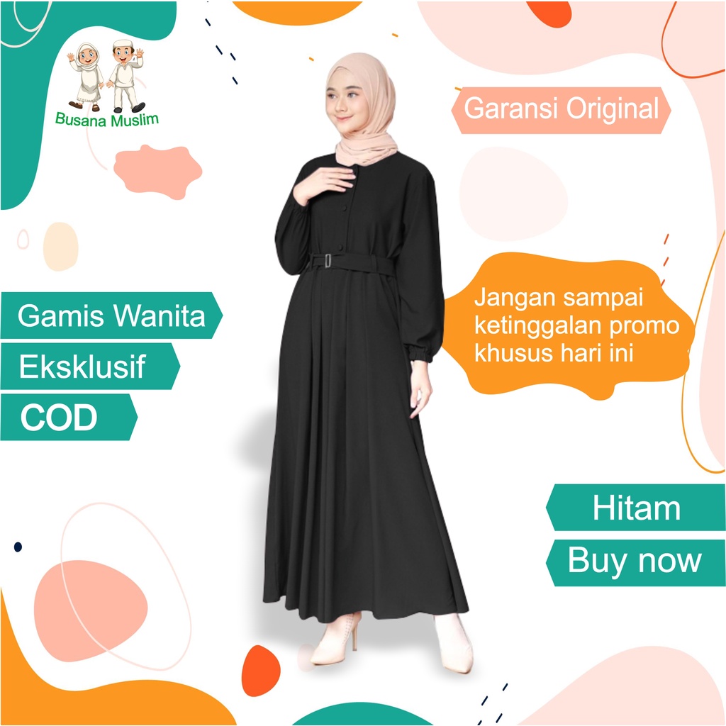 Fashion Baju Gamis Dewasa Wanita Muslim Dress Cantik Kekinian Murah Terbaru 2021 Warna Hitam