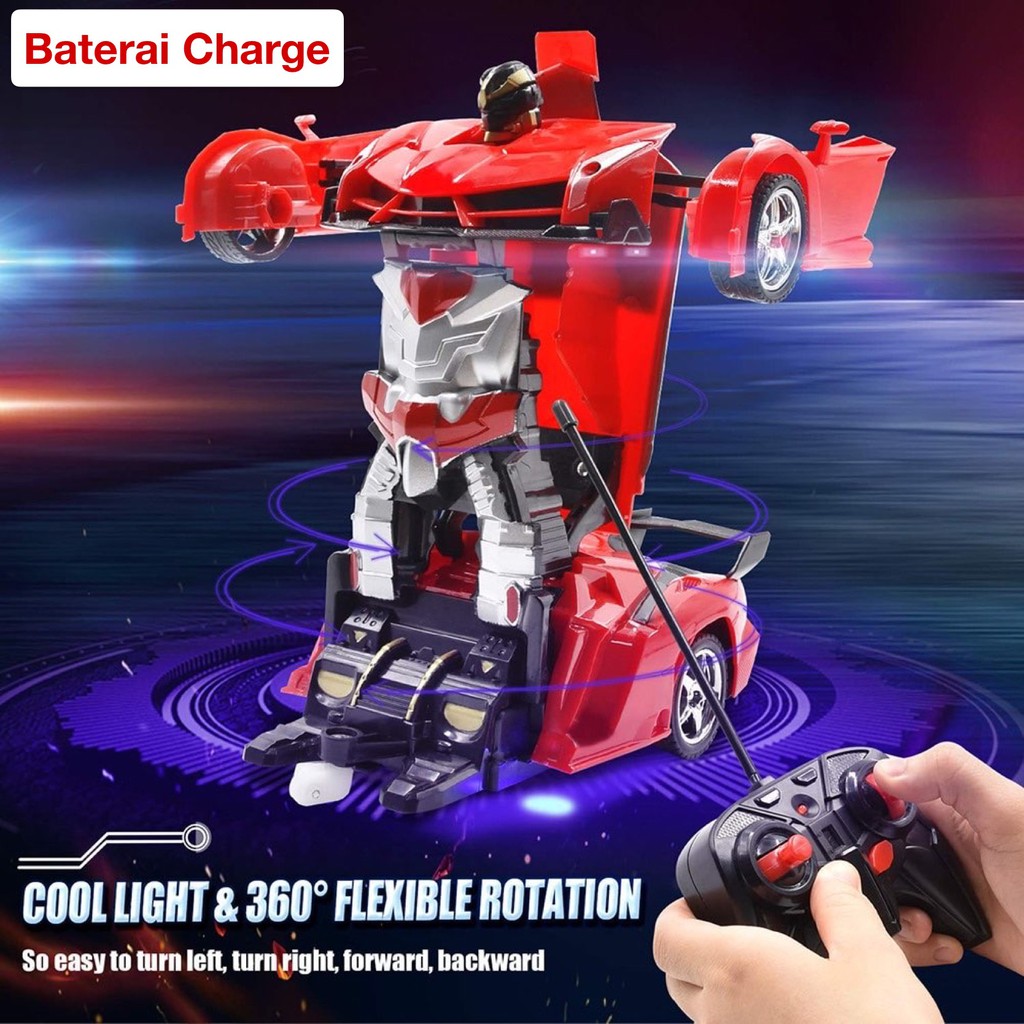 RC TRANSFORMER 1: 18 MOBIL REMOT JADI ROBOT BATERAI CHARGE dan CHARGER