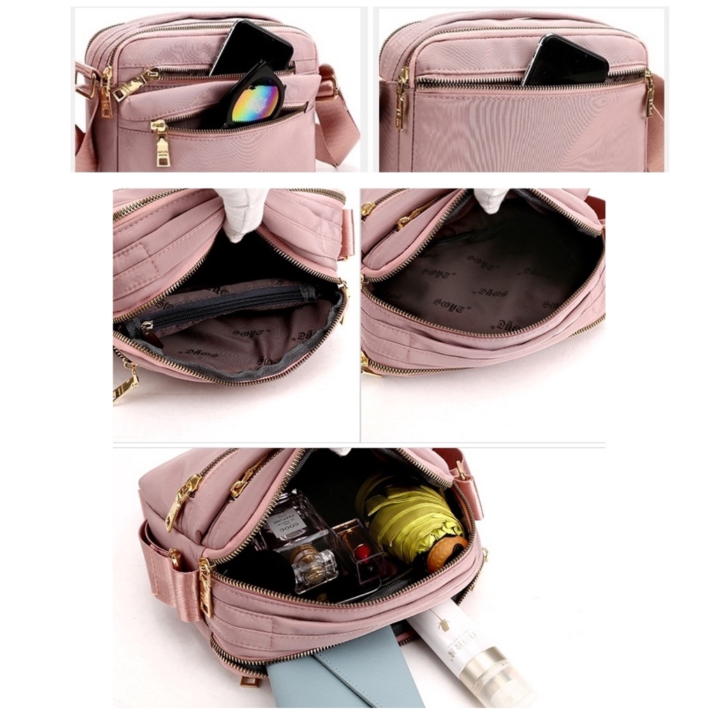 TAS SELEMPANG WANITA 5 RESLETING ANTI AIR PINK TA529P3 PREMIUM SLING BAG MANTUA KOREA IMPORT FASHION KEKINIAN REMAJA SIMPLE BATAM CASUAL BRANDED