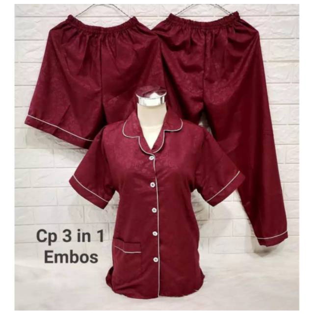 hokyfashion PIYAMA CP 3 IN 1 EMBOS UKIR FIT TO XL-MAROON