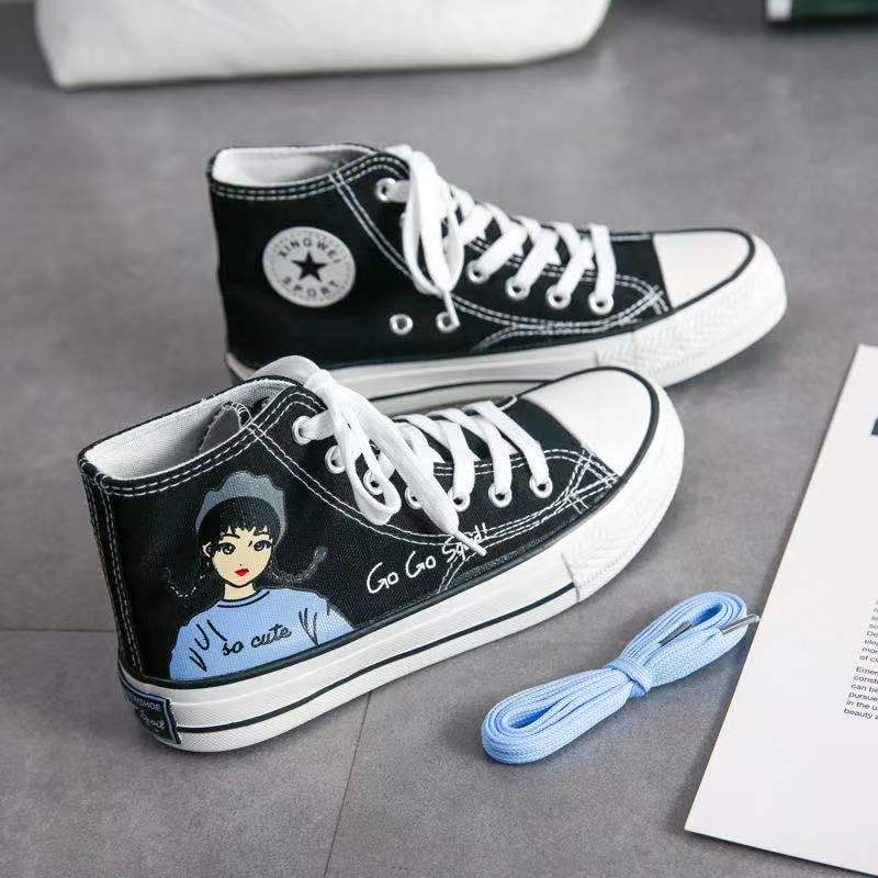 Sepatu Boots Flat Model Ankle Hidden GIRL Bahan Kanvas Fashion untuk Wanita Import-Sepatu-48 BIRU