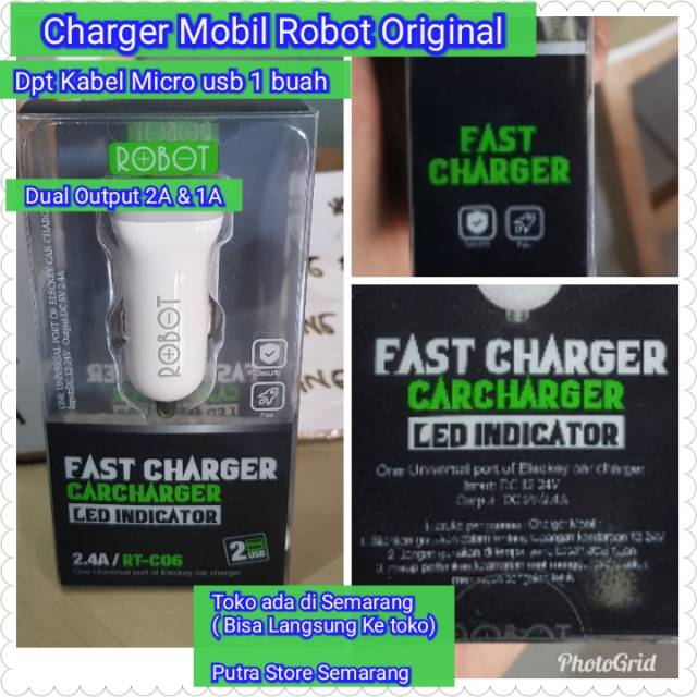 Charger Mobil Robot RTC06 Charger Hp di Mobil Merk Robot Original