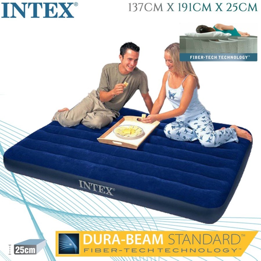 INTEX 64758 Kasur Durabeam Blue Airbed 137x191 - Classic Downy Airbed