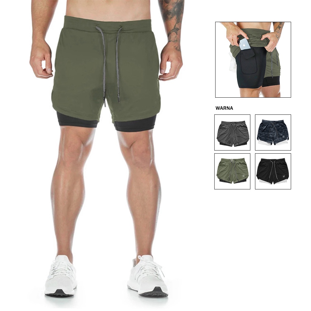 Celana Pendek Olahraga Legging Sport Pria Running Gym Fitness-Hijau