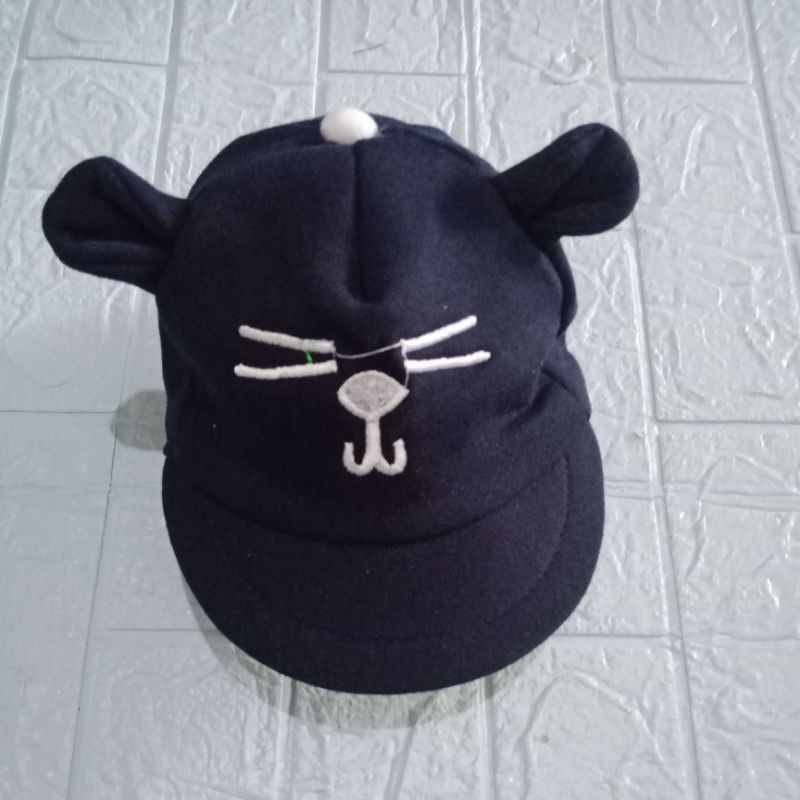 LYSASHOP - Topi Anak Bayi Lucu Motif Kucing/Topi Kupluk Bayi-Navy