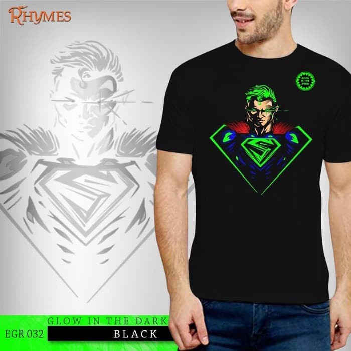 Kaos Pria Superman New Glow in the dark Baju Superhero Atasan Rhymes Import Premium Jumbo Big Size XXXL