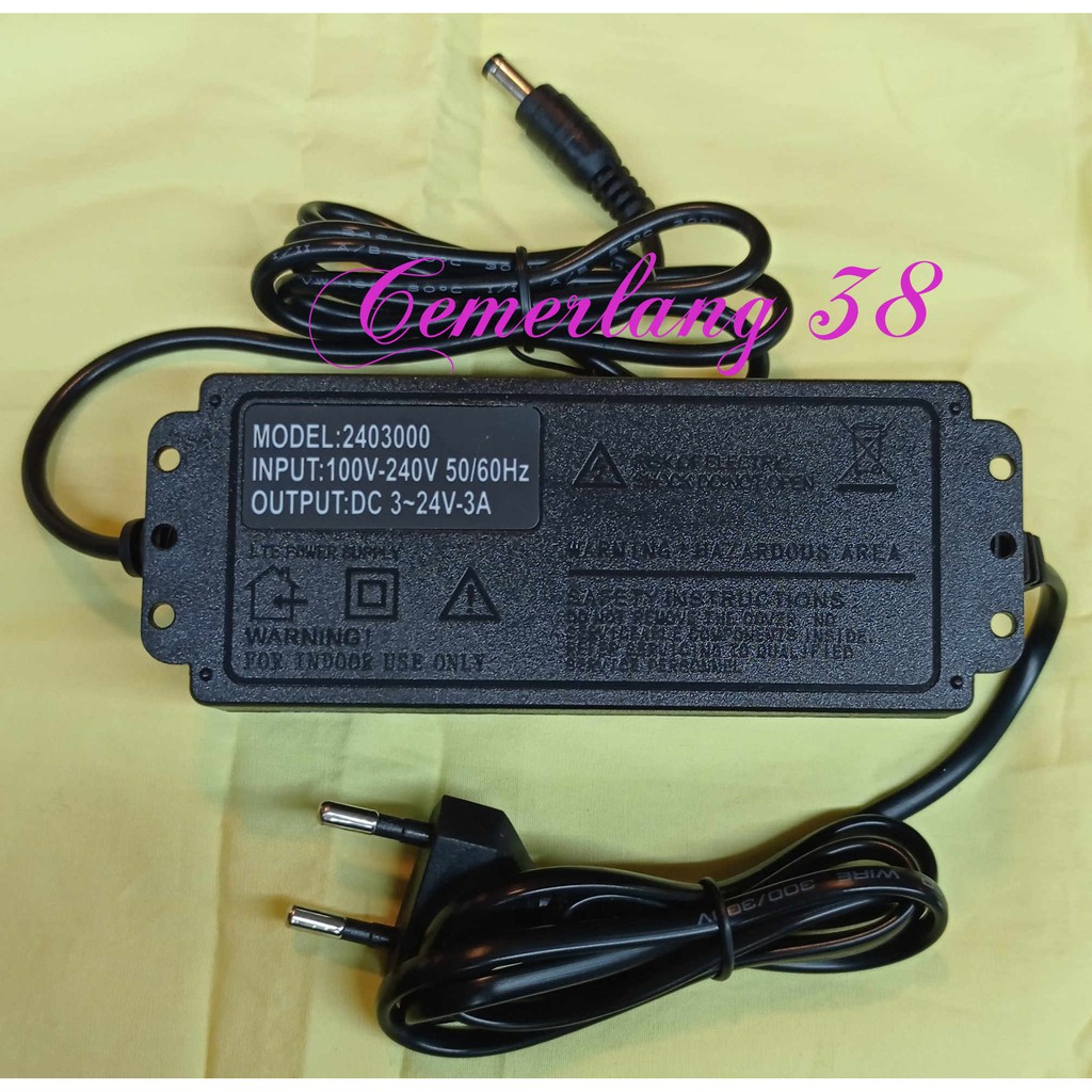 ADAPTOR ADJUSTABLE POWER SUPPLY DC 3V - 24V 3A 72W VOLT LED DISPLAY