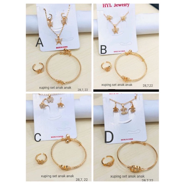 Dmk101. Perhiasan xuping set anak anak lapis emas dgn mata zircon terdiri dari kalung+gelang+cincin+anting