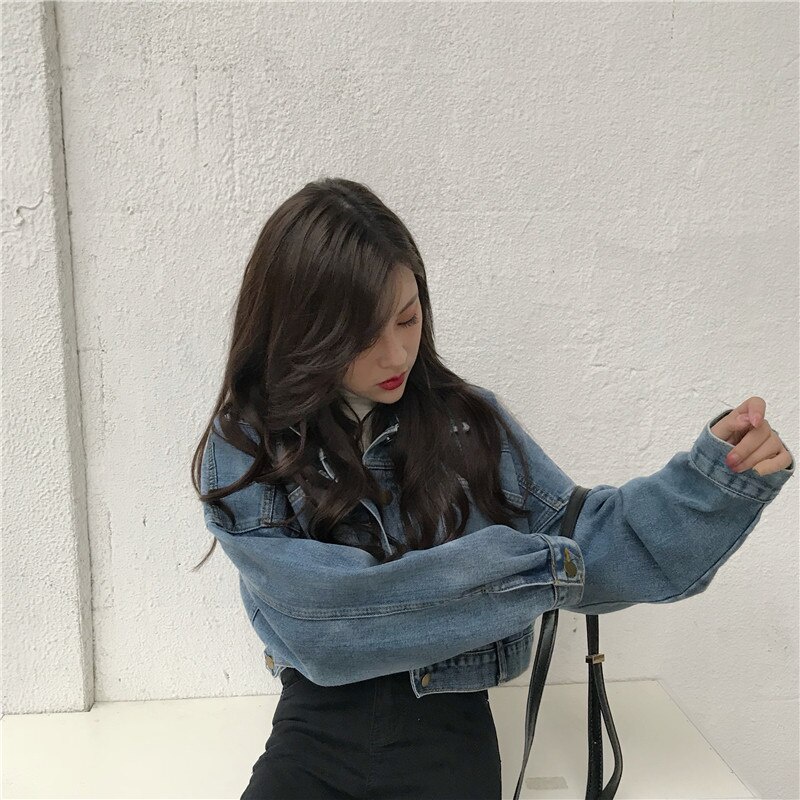 JESLYN JEANS JAKET DENIM OVERSIZE CROP WANITA / KOREAN STYLE / CROP TOP / JEANS KEKINIAN / JAKET OVERSIZE