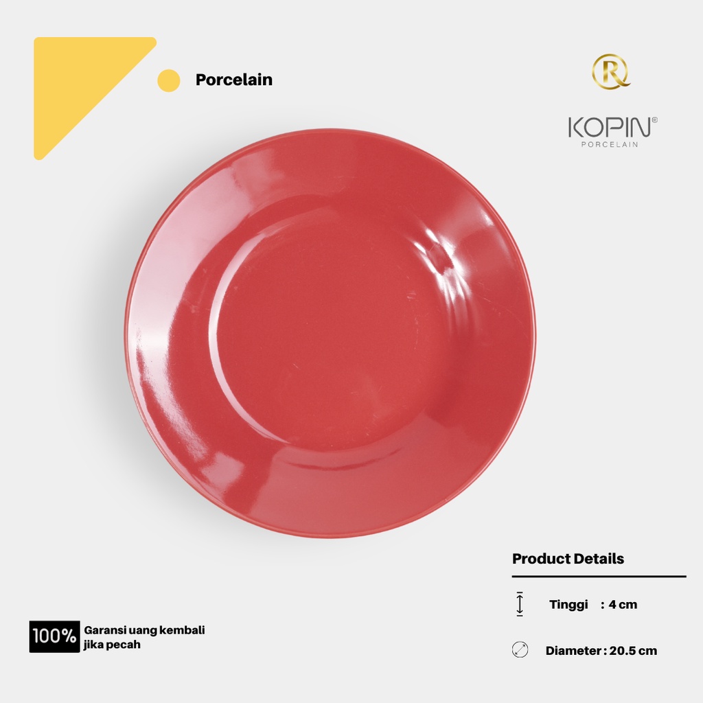 Piring Makan Keramik 8.5inch 22cm Merah Polos, Piring Nasi, Mie