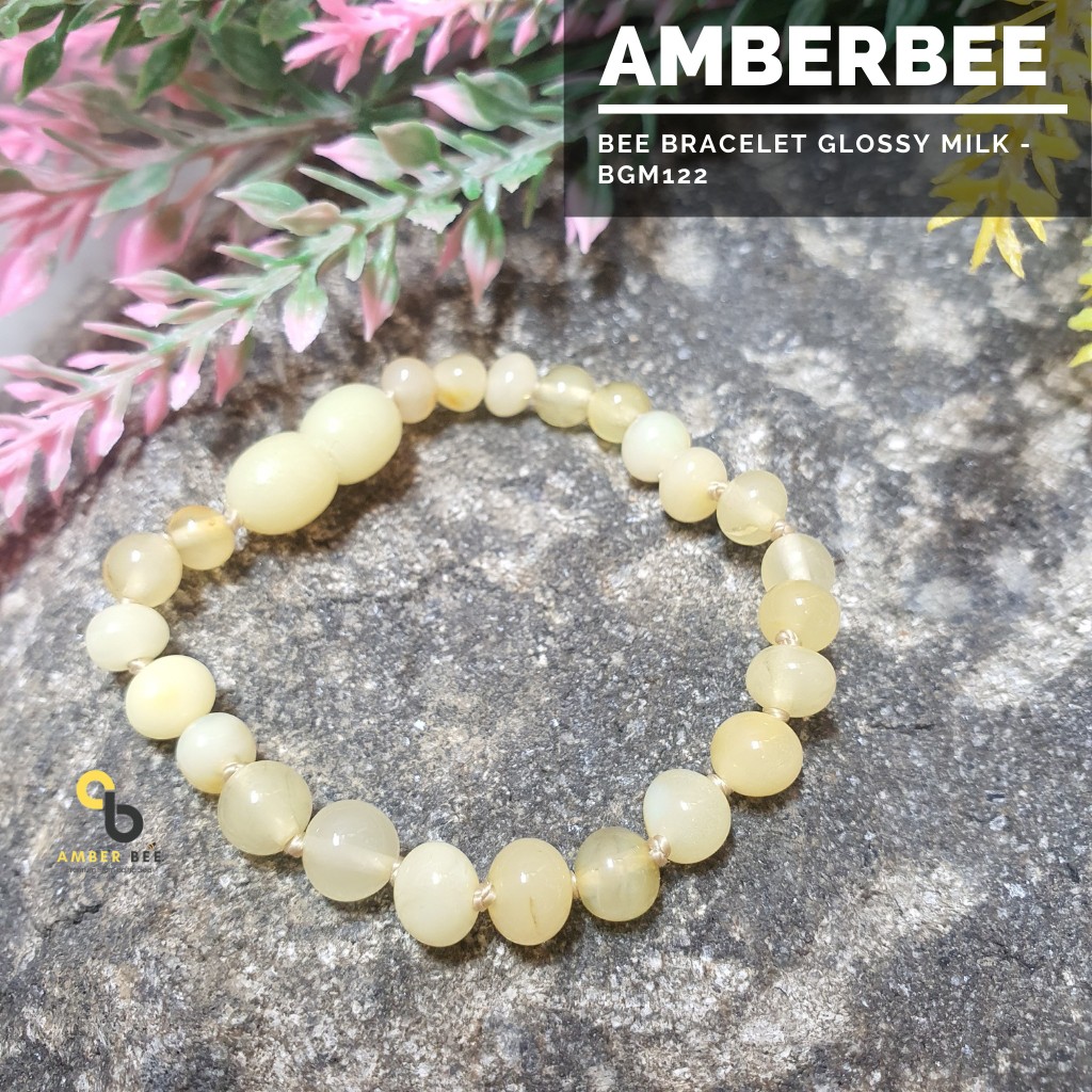 Gelang Amber Baltic Lithuania Balita &amp; Anak Premium Glossy Milk BGM122 By Amber Bee