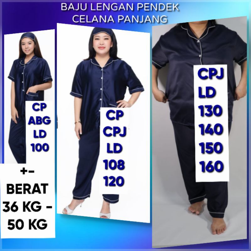 PIYAMA satin / saten silk polos 40 kg - 160 kg setelan celana panjang baju lengan pendek pajamas