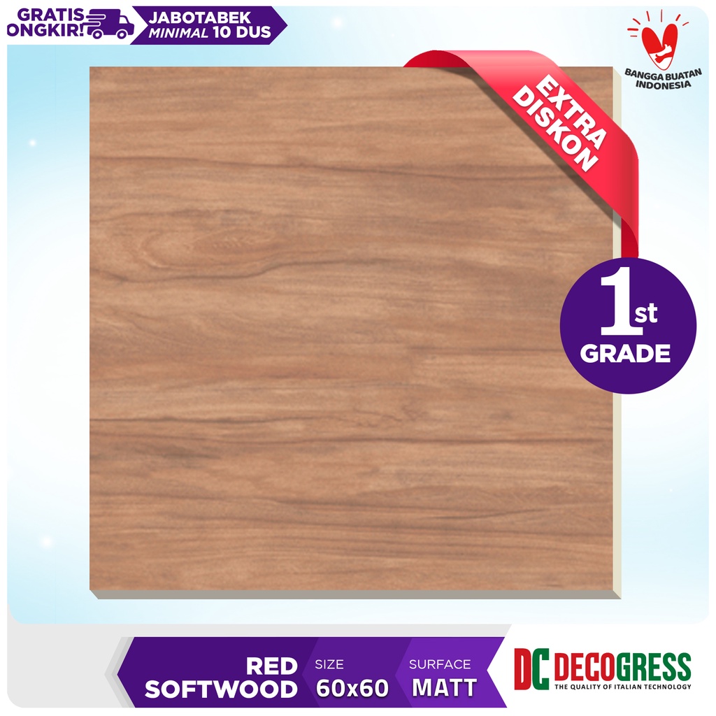 Decogress Granite tile 60x60 Red Softwood (Glazed Polished)