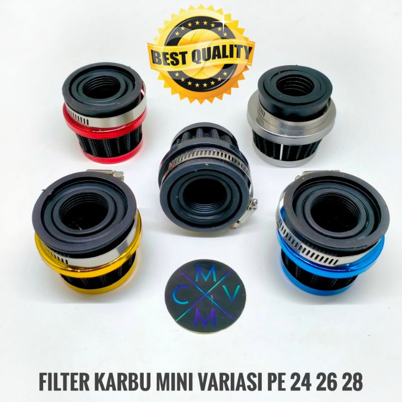 FILTER KARBU MINI VARIASI universal PE 24 26 28 / filter saringan udara karburator hawa motor variasi mini universal pe28 24 26 bebek matic matik mio vario beat scoopy supra jupiter mx satria fu spin revo vixion tiger mega pro ninja gl pro cb