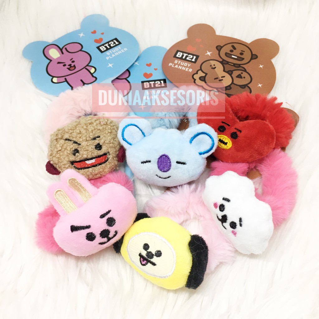 Ikat Rambut Karet Bulu KARAKTER BT21 Motif Kartun Lucu BTS