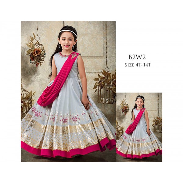 Dress Anak Warna Abu-abu Model Selempang Pink Gaun PEsta Anak Tanpa Lengan Rok Panjang Baju Terusan