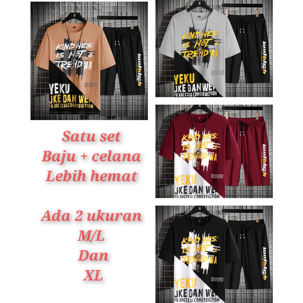 MUKZHOP - STELAN YEKU / satu pasang / atasan lengan pendek / celna pendek / baju pria distro / terbaru / terlaris