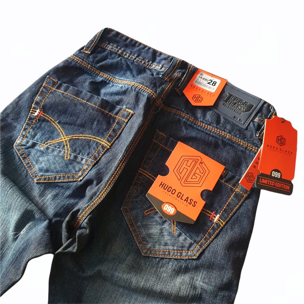 HUGO GLASS ORIGINAL Jeans Panjang selved fidding Bahan Corvus import Slimfit terbaru Denim cardinal lea jins