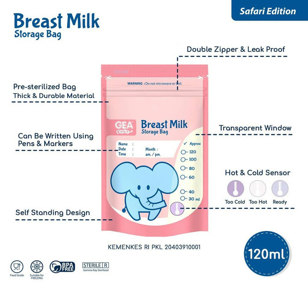 Gea Baby Brest Milk Storage Bag 120ml (30bag)