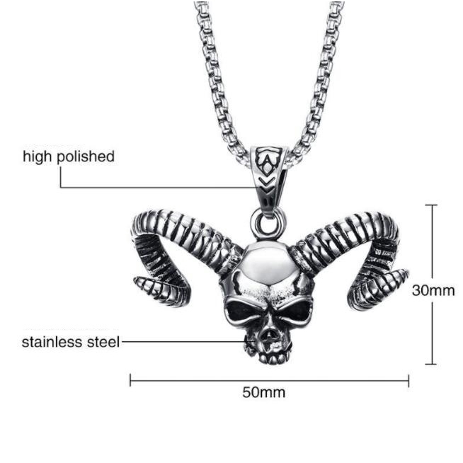 LT Kalung Rantai Liontin Kepala Tengkorak Bahan Stainless Steel Gaya Gothic untuk Pria