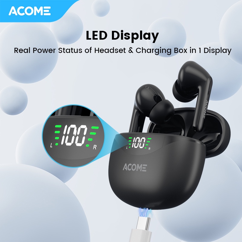 TWS Acome Q2 Headset Earphone Bluetooth 5.3 ENC Call Noise Reduction LED Display - Garansi Resmi 1 Tahun