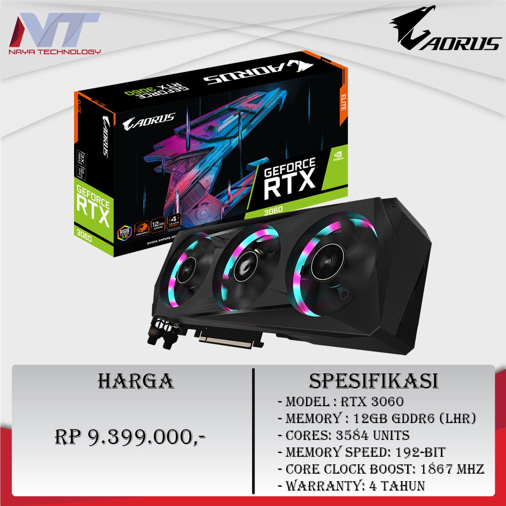 Gigabyte RTX 3060 Aorus Elite OC 12GB