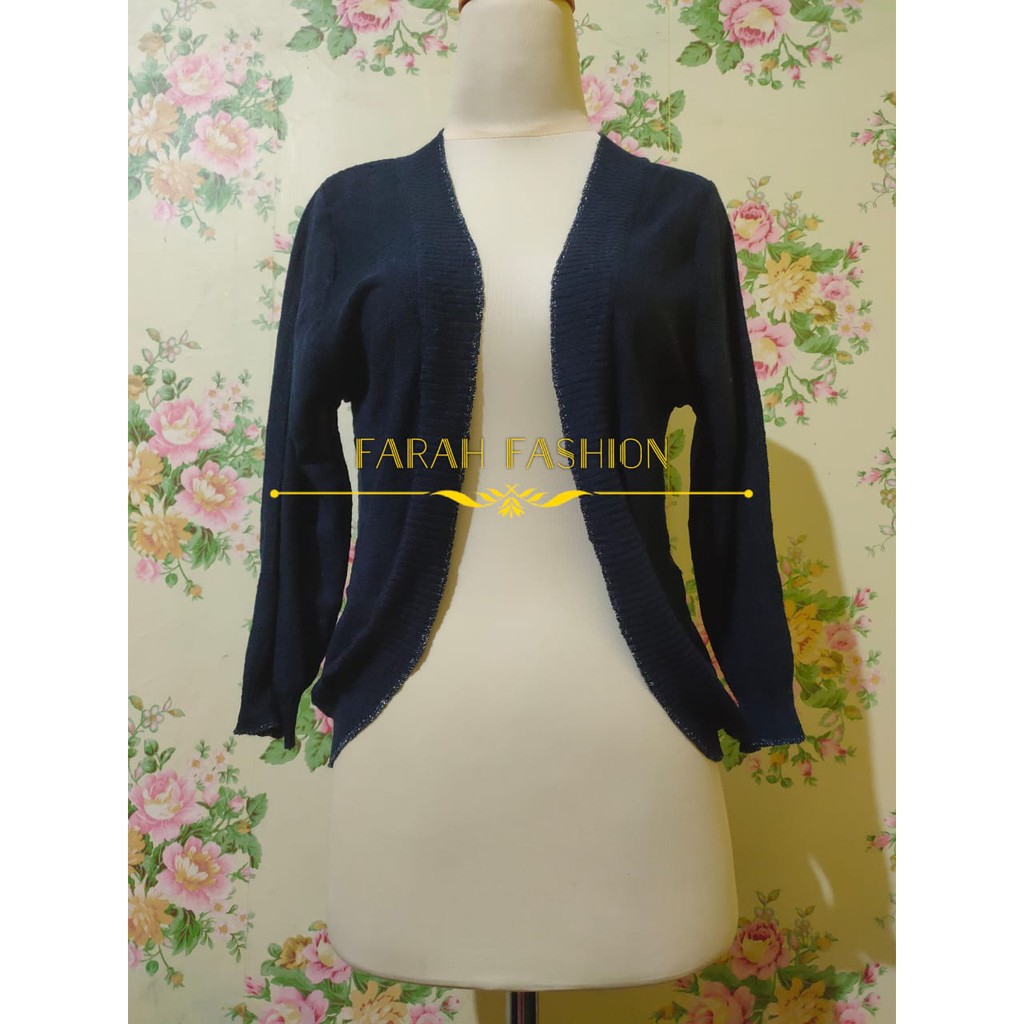 OUTER CARDIGAN RAJUT IMPORT GLITTER NAVY BIRU DONGKER