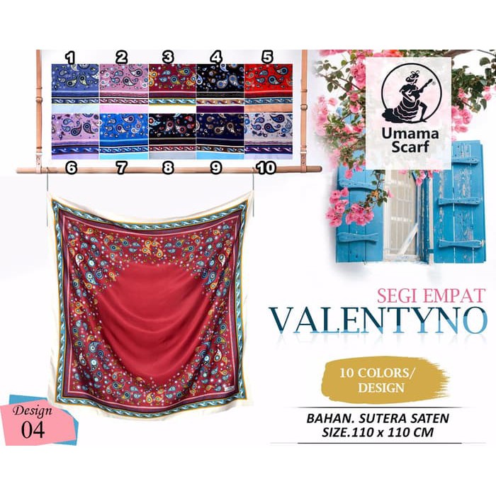 Kerudung Segi Empat VALENTYNO UMAMA Hijab Jilbab Segi Empat Motif C4