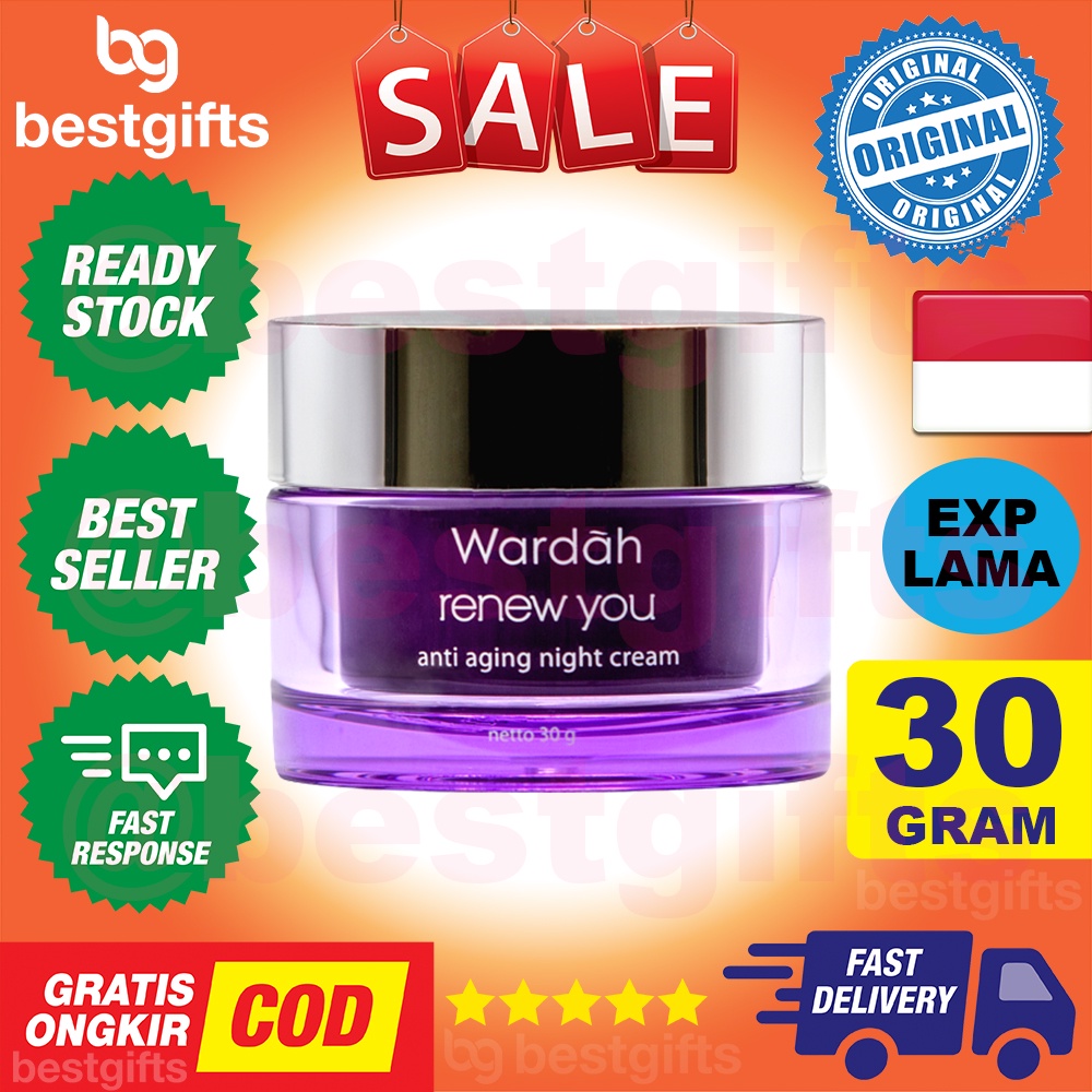 WARDAH RENEW YOU ANTI AGING NIGHT CREAM KRIM MALAM PELEMBAB MUKA WAJAH AWET MUDA KENCANG CERAH 30 GRAM