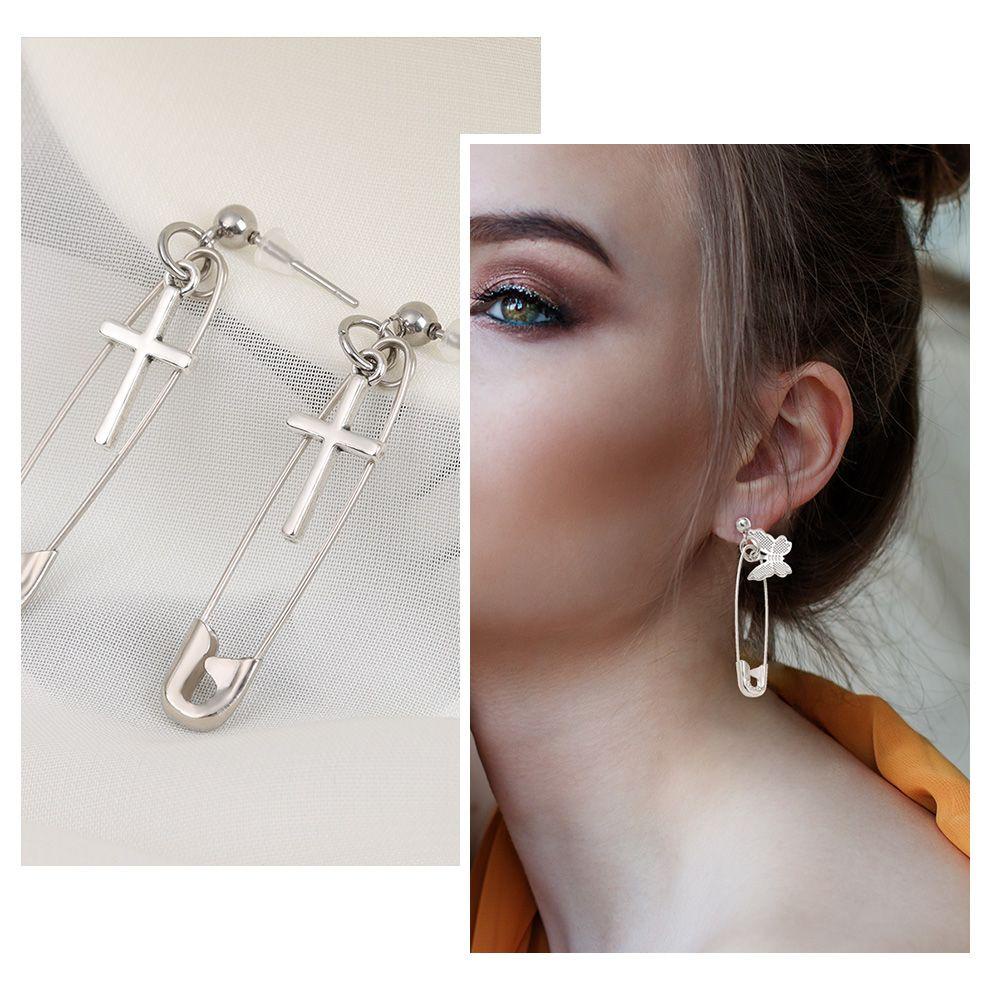 R-flower Metal Pin Earrings Keren Punk Aksesoris Pesta Harajuku Cross Earring