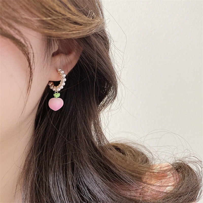 Anting Hoop Mutiara Warna Pink Peach Untuk Wanita