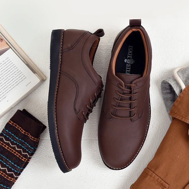 ALASKA BROWN - Sepatu Pantofel Pria Kasual Kulit Formal Casual Santai Kerja Kuliah - Pantopel Pria