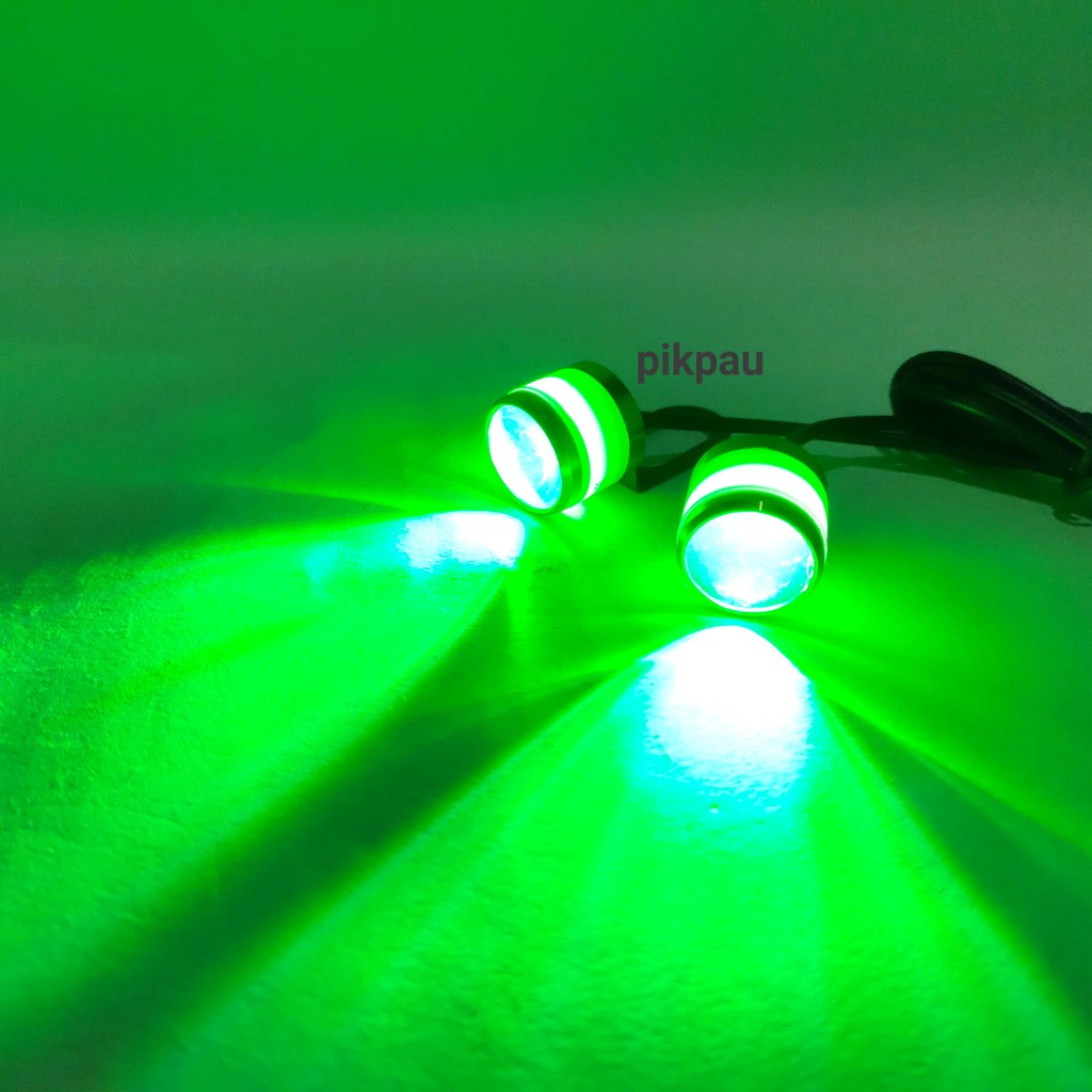 Sepasang Mata Elang LED 3D Strobo 4D Breket Eagle Eye Warna Hijau Hijau