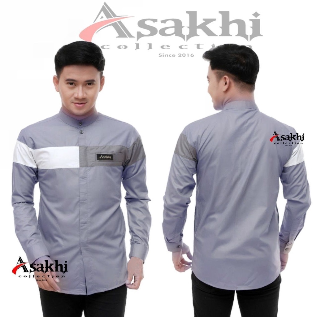 Asakhi Baju Koko Pria Lengan Panjang Motif Yordan Series Koko Muslim Hadroh Azzahir Warna Putih Crem M L XL