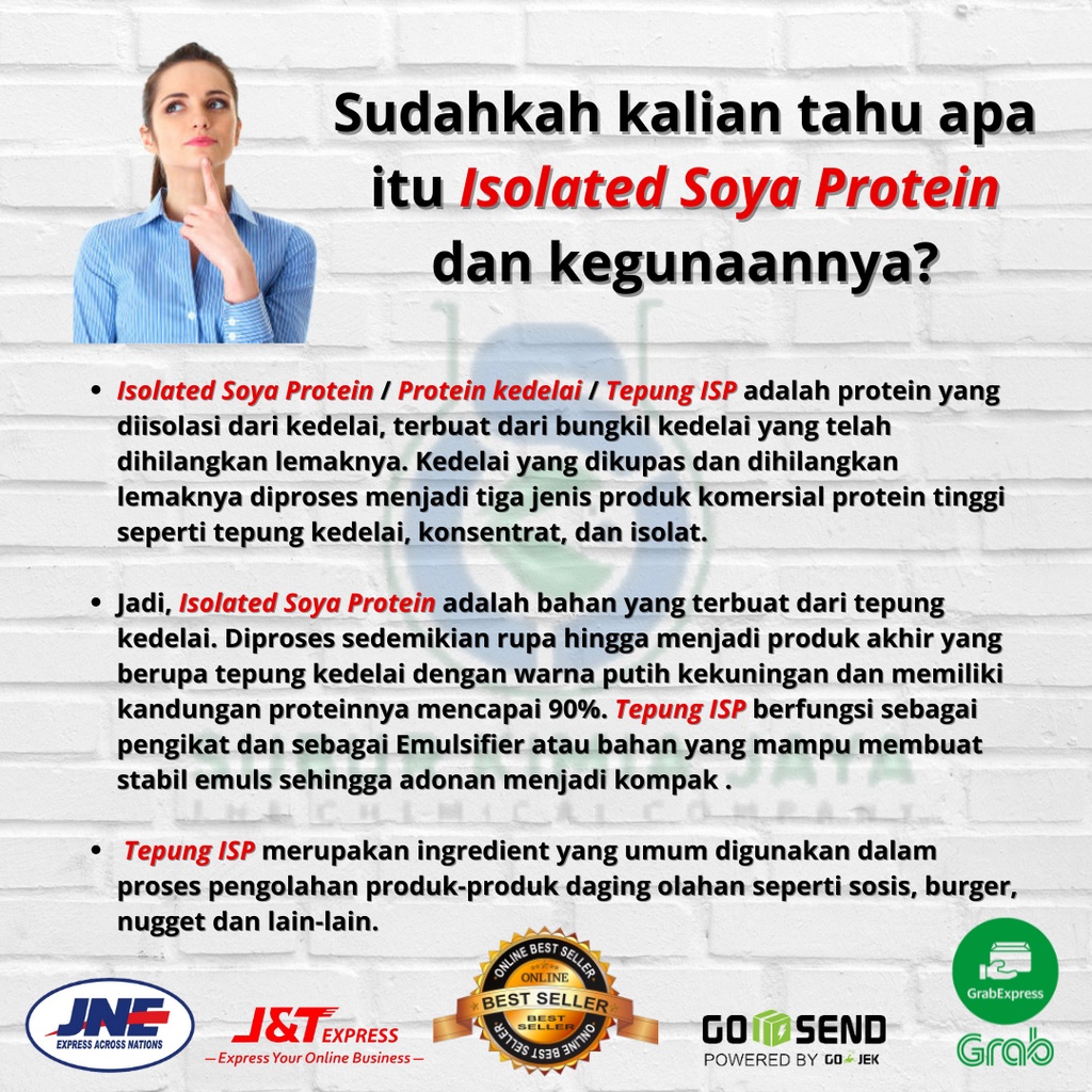 

LAKU Tepung ISP / Isolated Soya Protein / Tepung Kedelai / Non GMO untuk Sosis Burger Nugget Bakso